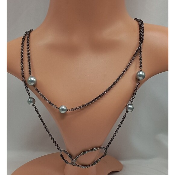 Alexis Bittar Jewelry - Alexis Bittar Jeweled Oval Links,  Faux Pearls Necklace  43" Long